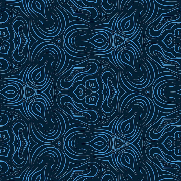 Blue color abstract curly line flowers background