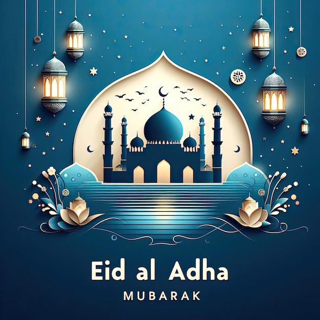 Blue color Eid Al Adha mubarak religious bakrid festival background