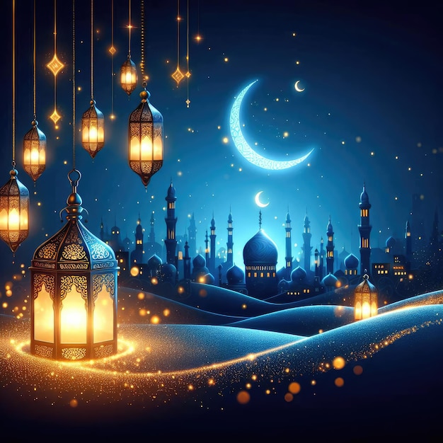 Blue color Eid Al Adha mubarak religious bakrid festival background