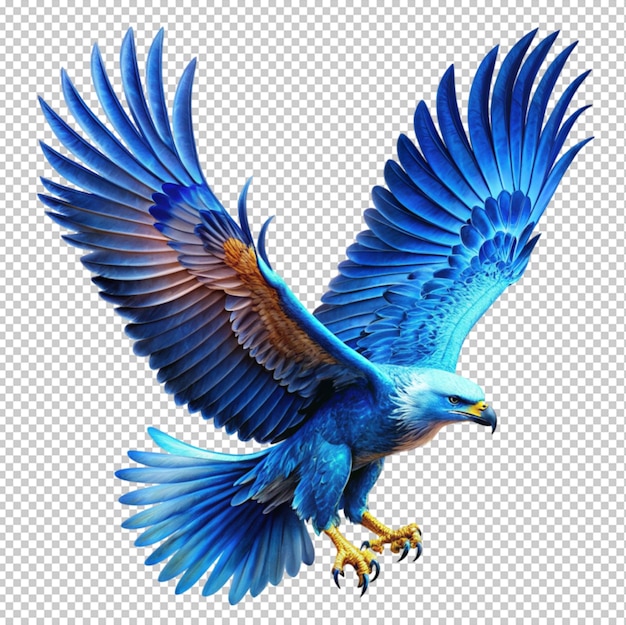 Blue color flying eagle isolated on transparent background