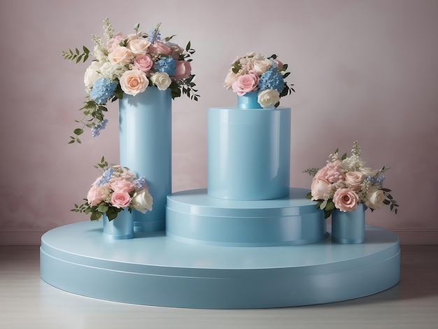 blue color Pastel love pedestal and product podium