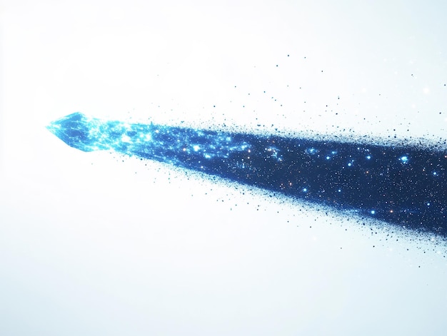 Photo blue comet with glowing particles trailing behind isolated on white background