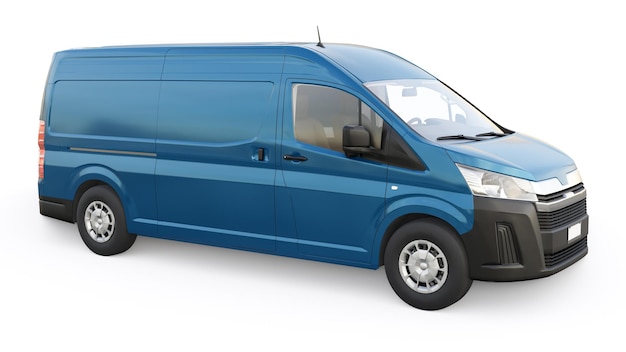 Blue commercial van for transporting small loads in the city on a white background Blank body for your design 3d illustration