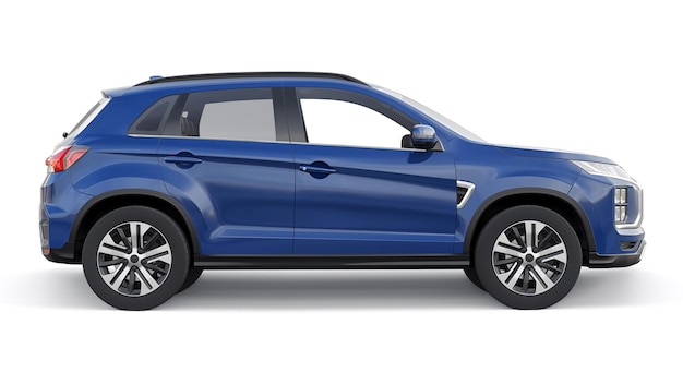 Blue compact urban SUV on a white uniform background with a blank body for your design 3d rendering