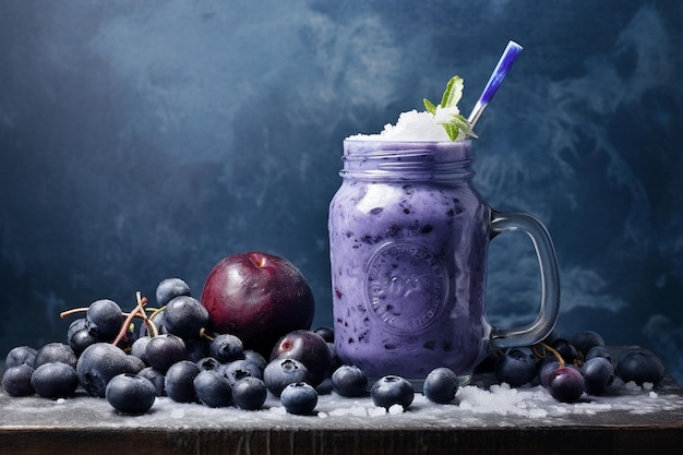 Blue composition with blueberry smoothie