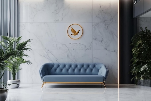 a blue couch sits in front of a sign that says quot bird quot