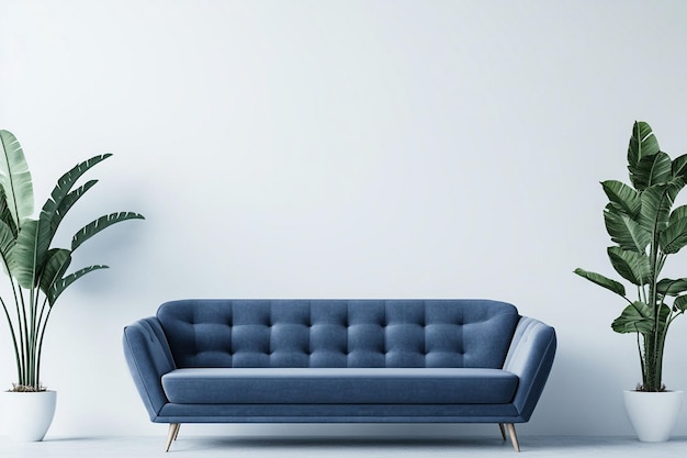 Photo a blue couch with a plant on the top of it