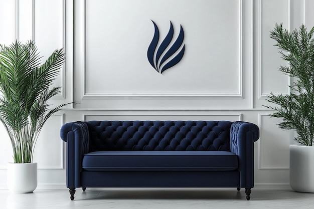 a blue couch with a sign that saysthe name quot on it