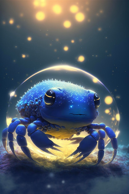 Blue crab sitting inside of a bubble generative ai