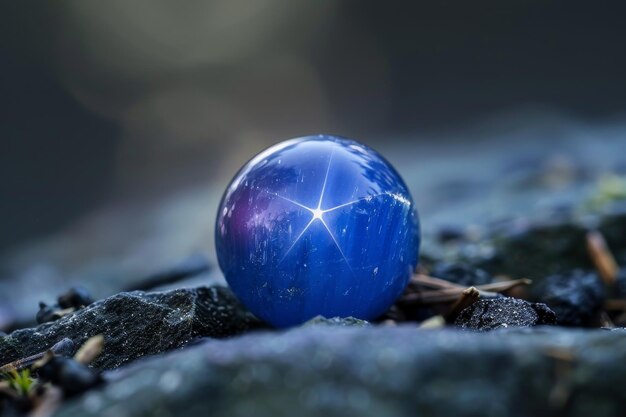 A blue crystal ball with a star on it