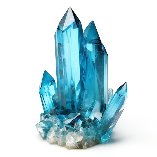 Blue crystals isolated on white background illustration Studio shot