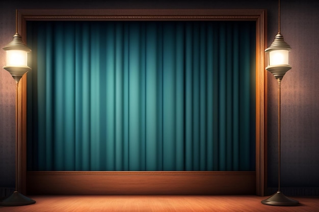 A blue curtain is behind a stage that says " the word " on it.