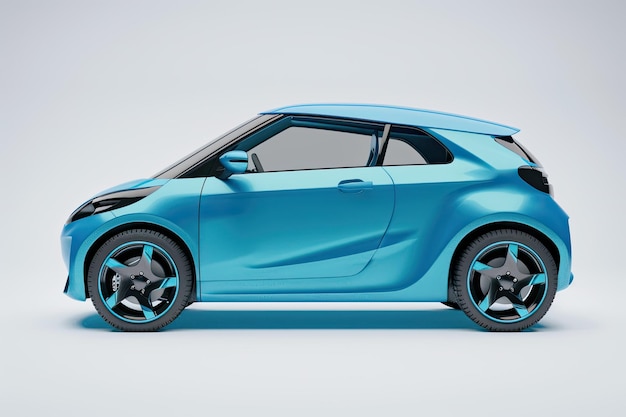 Photo blue cute little electric hatchback car 3d illustration