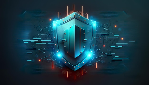 Blue cyber security protective shield Creative illustration Ai Generate