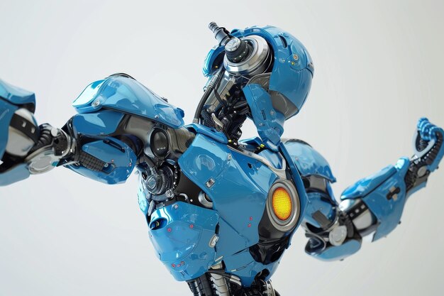 Photo blue cyborg toy dances with futuristic joy toy dancing with futuristic joy isolated on background ai generated