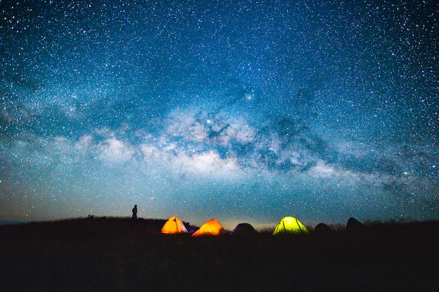 Blue dark night sky with with star Milky way Space background