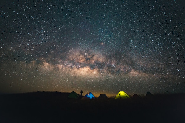 Blue dark night sky with with star Milky way Space background