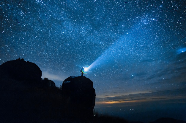 Blue dark night sky with with star Milky way Space background