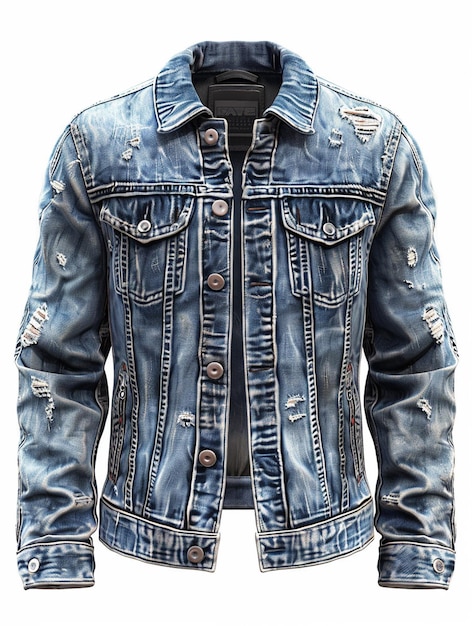 Photo a blue denim jacket with a black leather band on the front