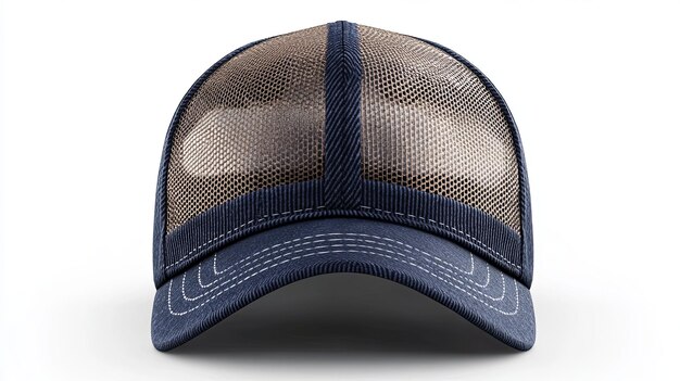 Photo blue denim mesh trucker cap with curved brim