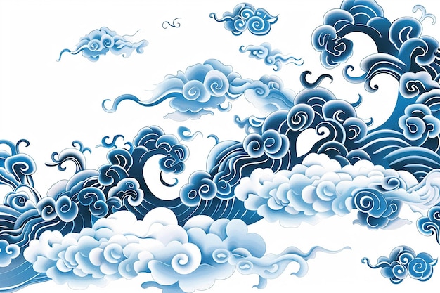 blue desi chinese traditional cloud sticker vector