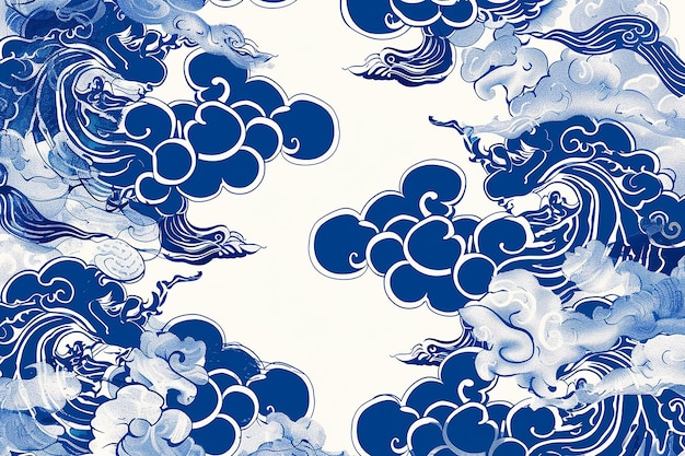 blue desi chinese traditional cloud sticker vector