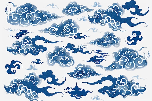 blue desi chinese traditional cloud sticker vector