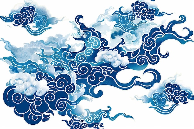 blue desi chinese traditional cloud sticker vector