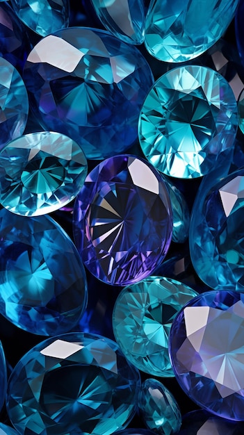 a blue diamond is surrounded by other gems