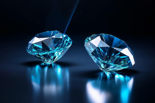 A blue diamond sits on a black surface.