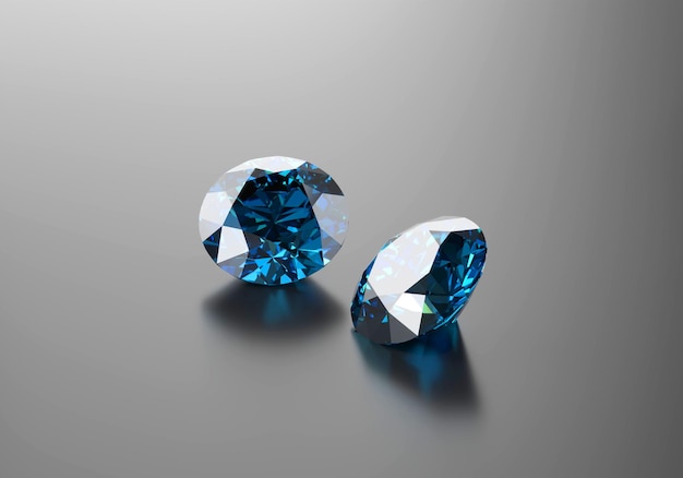 Blue diamonds sapphire Gem placed on reflection background 3d rendering