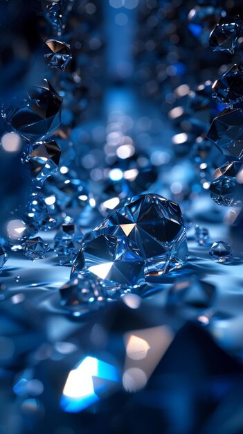 Photo blue diamonds scattered on the table