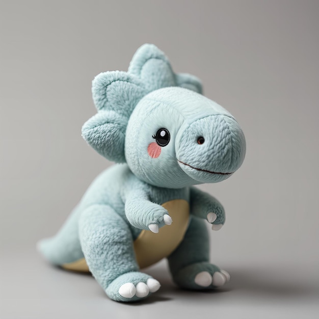 Photo a blue dinosaur toy with a pink nose and a white button on its chest