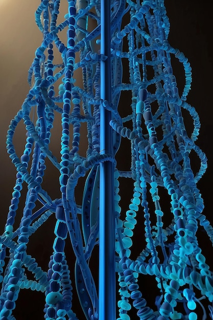 Photo blue dna model with glowing nodes