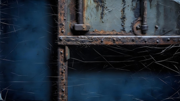 Photo a blue door with a rusty lock and a rusted metal chain