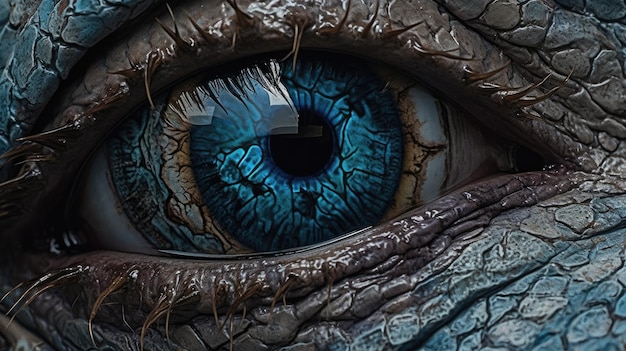 A blue dragon eye with a large blue eye.