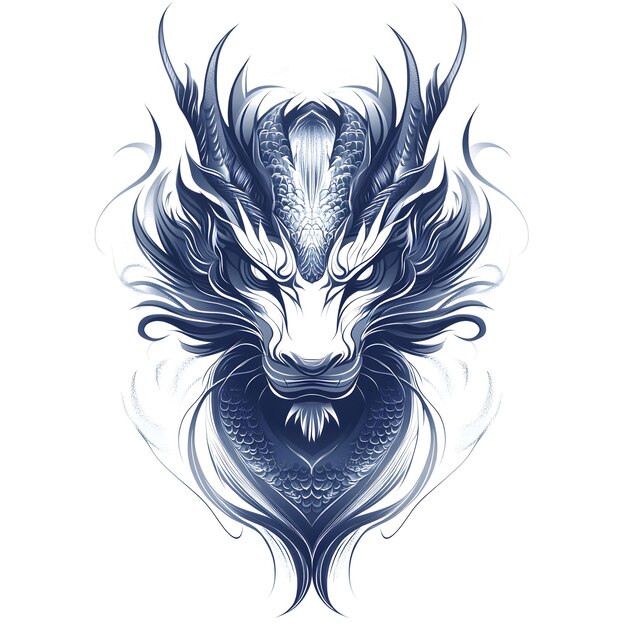 Photo blue dragon head logo with detailed scales and horns