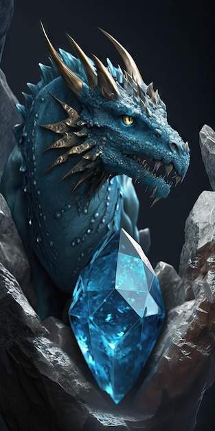 A blue dragon with a blue stone on its head