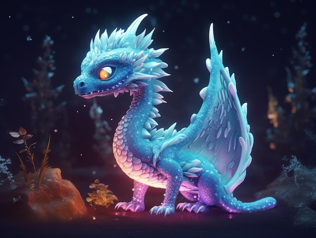 A blue dragon with a blue tail and a tail.