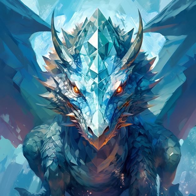 A blue dragon with a diamond on its head is shown.