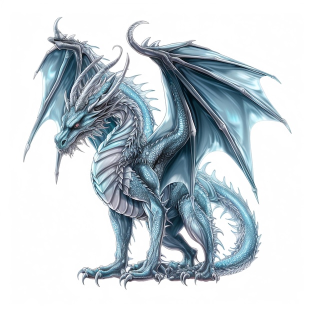 A blue dragon with a white head and wings.