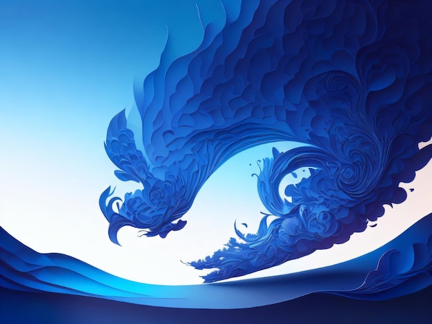 A blue dragon with a white pattern background