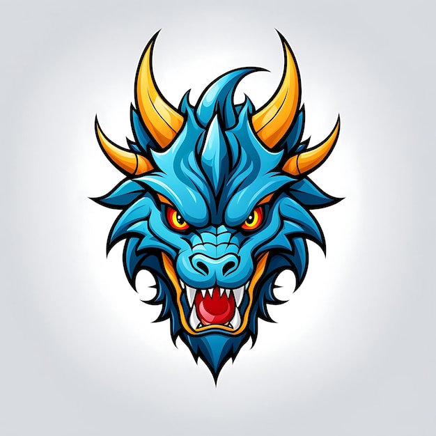 A Blue Dragon39s Furious Roar with Yellow Horns and Red Eyes