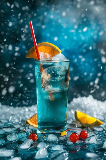 Blue Drink With Orange Slices and Straw