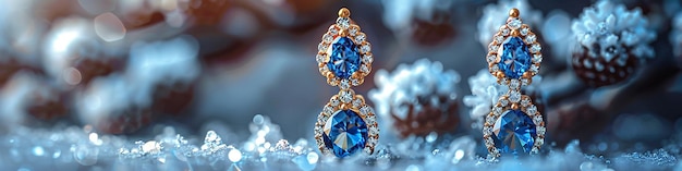 Blue Drop Topaz Earrings with Diamonds in Yellow Gold