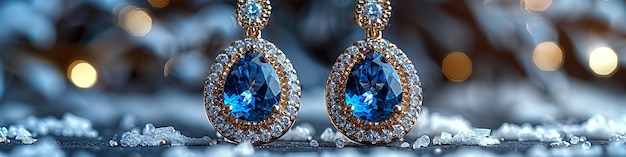 Blue Drop Topaz Earrings with Diamonds in Yellow Gold