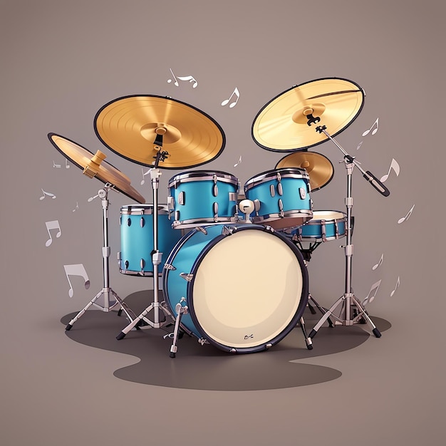 a blue drum set with a white band on it