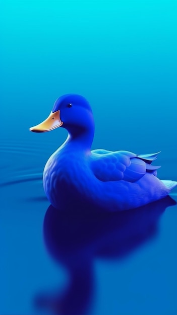 Blue duck in a blue pond