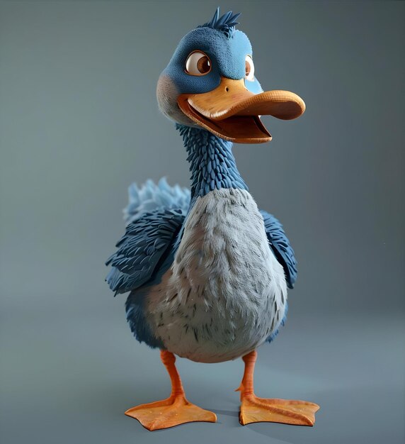 a blue duck with a blue head and a yellow beak