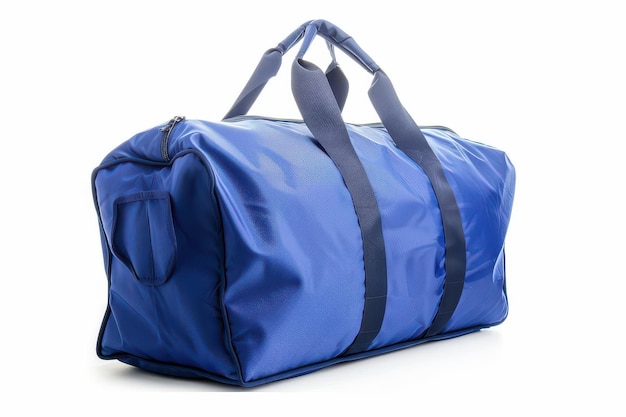 Blue duffel bag on a plain background showcasing its smooth texture and sturdy handles for travel or sports activities